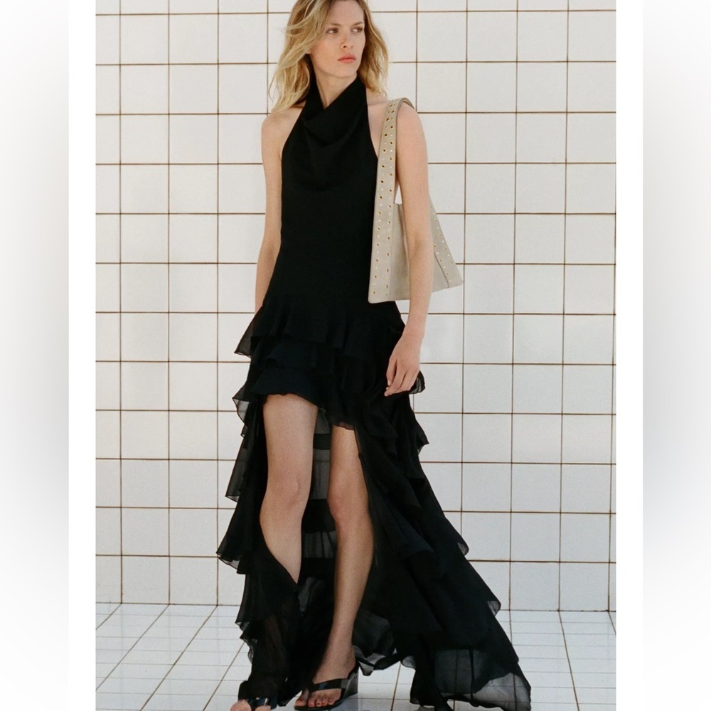 Zara Halter Ruffled Maxi Dress